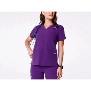 FIGS Casma Three Pocket Scrub Top size XS Digital Grape Purple Womens FW1100